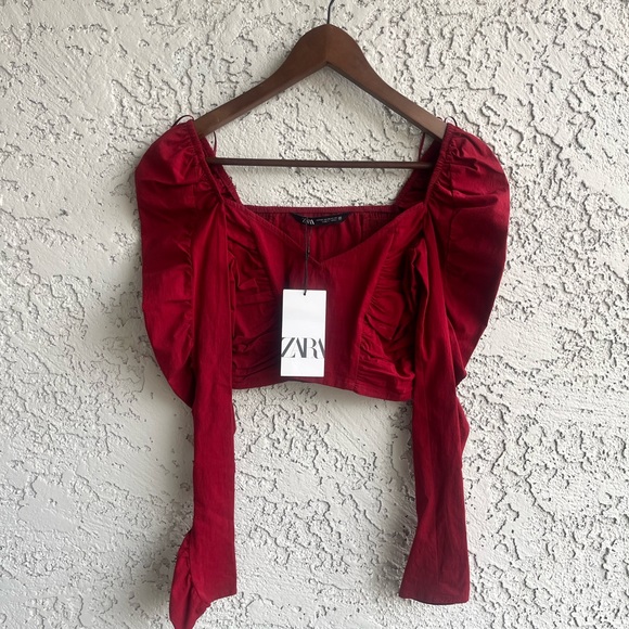 ZARA Cropped Blouse with Puff Sleeves Women’s XS NWT - Picture 2 of 10